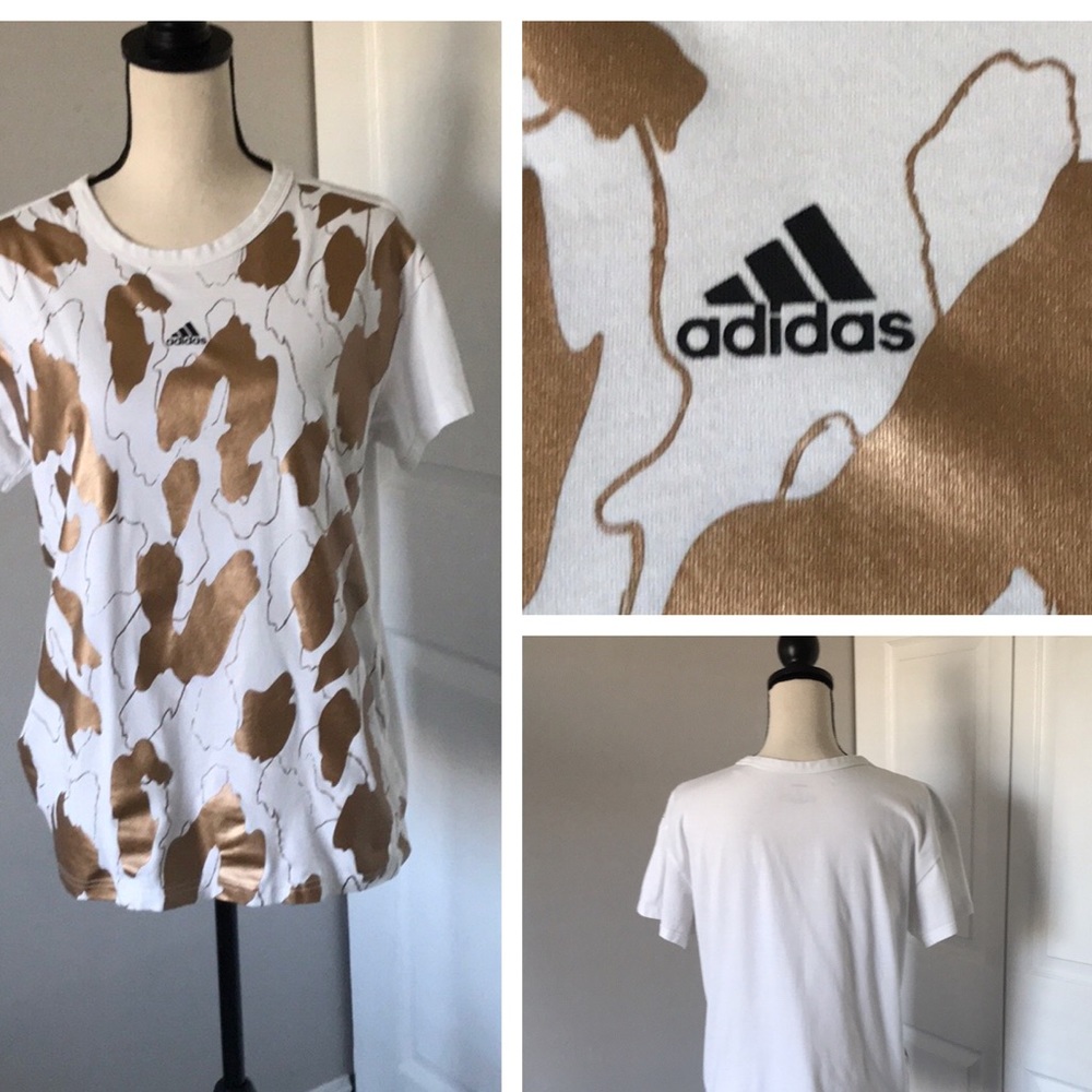 ADIDAS Women Tee | Asymetrical Golden Spots Print | S